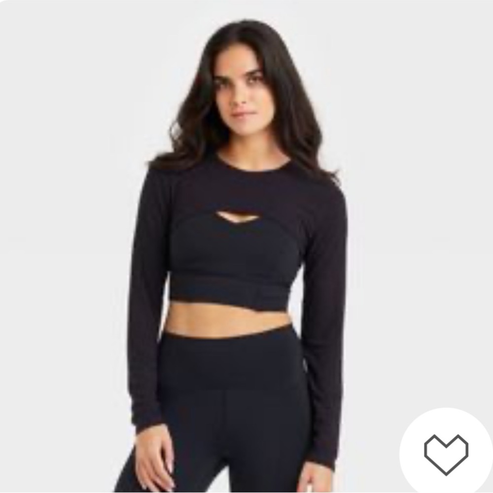Joy Lab Pink Black Ribbed Long Sleeve Crop Shrug Athletic Top NWT - Picture 3 of 5